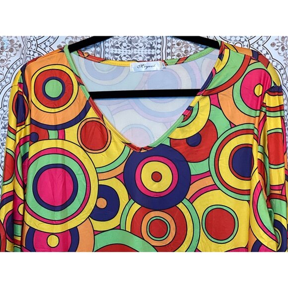 Hippie Costume Dress Size 3X Colorful Circle Pattern Long Sleeve with accessorie - Picture 4 of 12